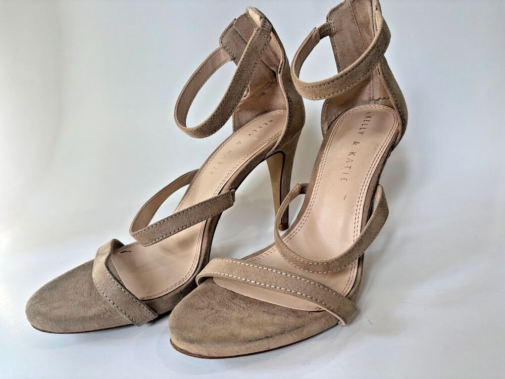 Kelly & Katie Courtney Women’s 7.5M Taupe Suede Strappy Stiletto Heels Sandals